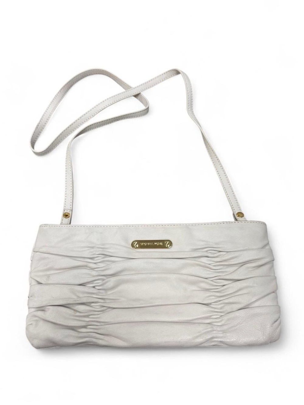 Michael Kors Webster Beige Soft Pleated Leather Clutch Cocktail Wedding Guest